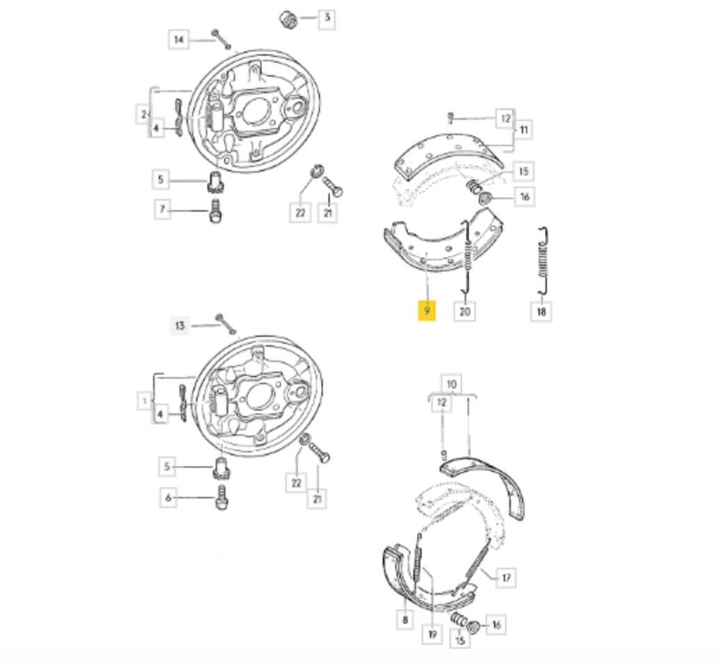 VW Beetle 03890 Brake Shoe Set Front/Rear OE: 113 698 237D