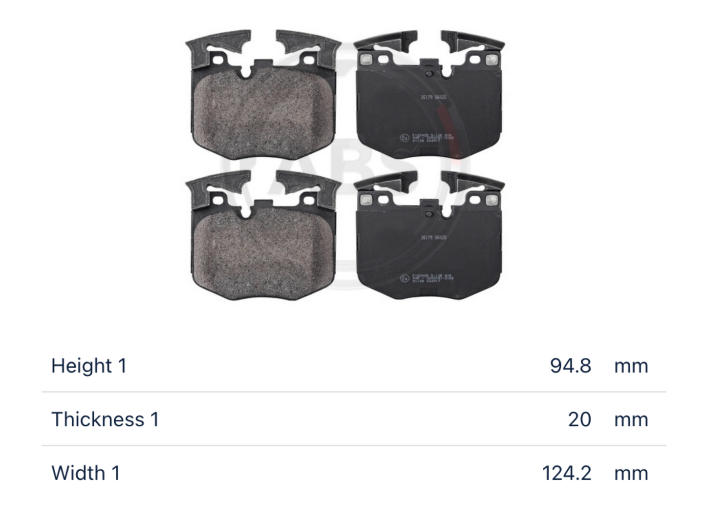 BMW 35179 - Brake Pad Set, disc brake, front OE: 34116889570  34116888457