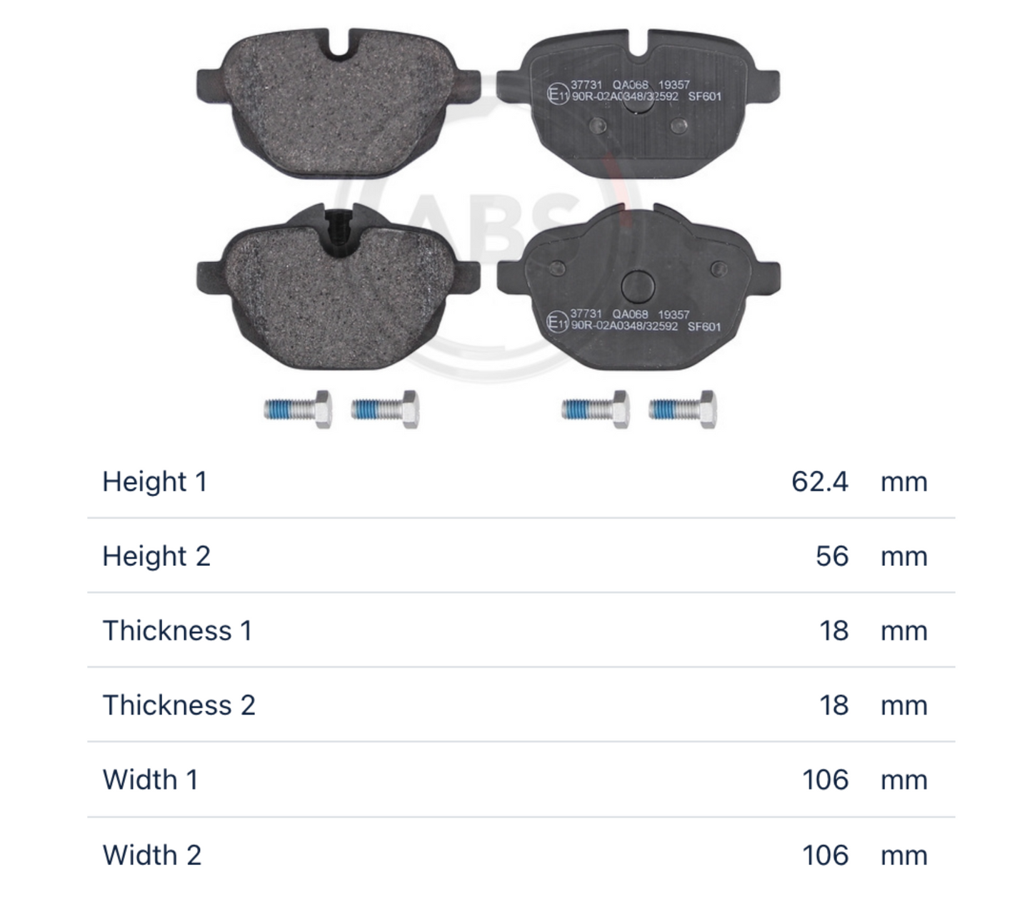 BMW 37731 - Brake Pad Set, disc brake, rear OE: 34216892641  34216796741